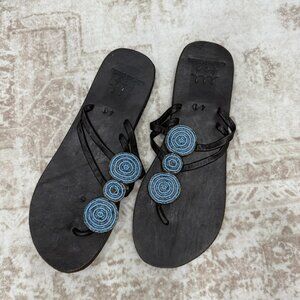 Sundance Global Girls Womens Size 40 Blue Beaded Leather Sandals Handmade Boho